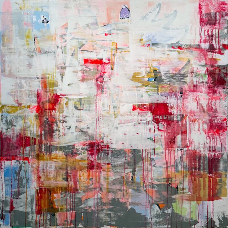 Q red, Manuela Gottfried 2025, Acryl auf Leinwand, 130 x 130 cm, anfragen